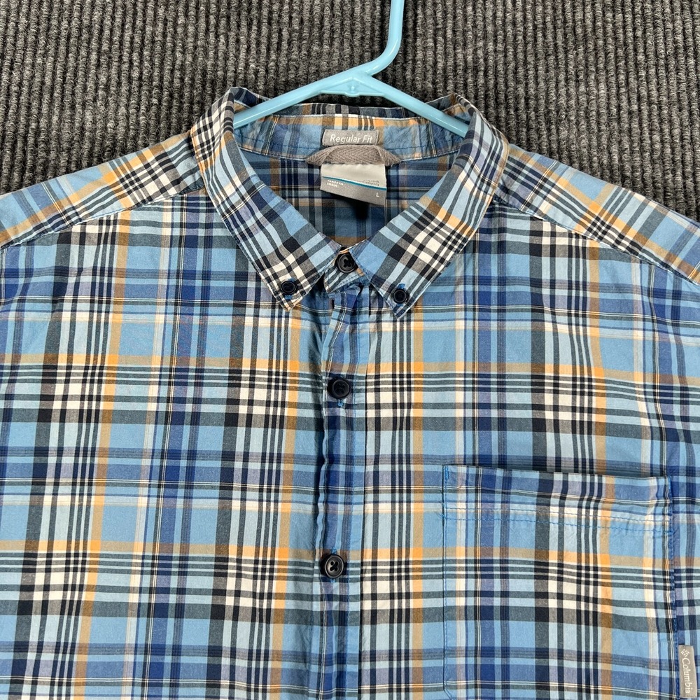 Columbia Shirt Mens Large Blue Plaid Short Sleeve Button Down Outdoor Casual